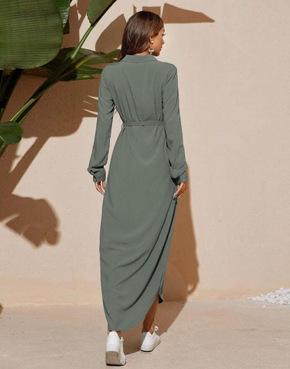 Grey Plain Rayon Slit Dress