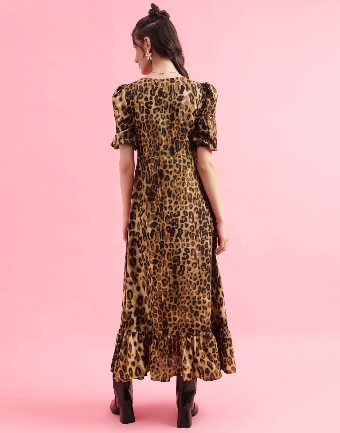 Brown Printed Slit Dress