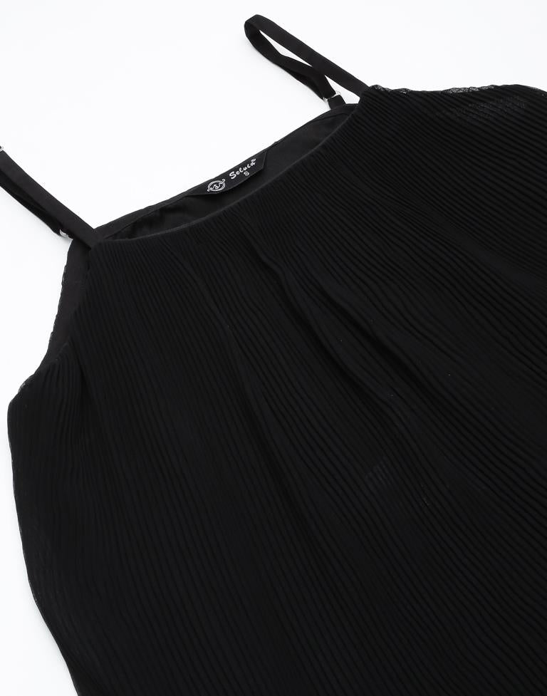 Black Plain Flared Dress With Belt
