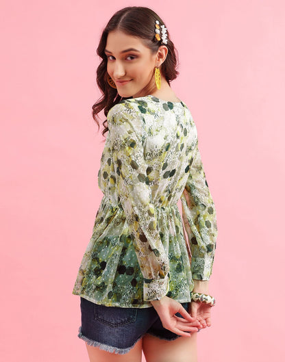 Green Printed Woven Top