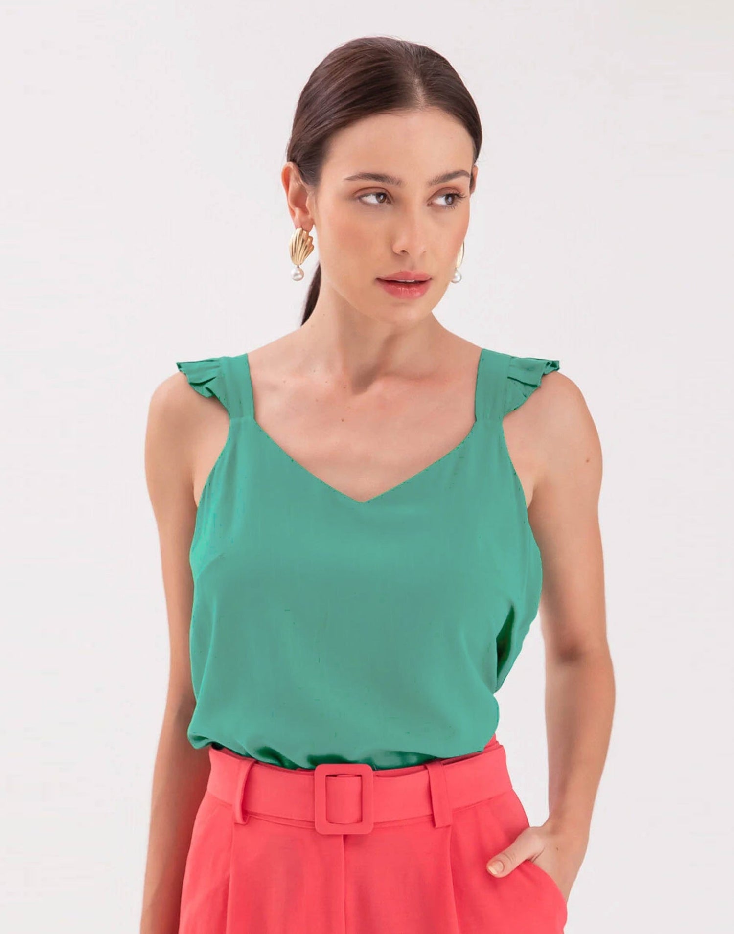 Green Plain Georgette Top