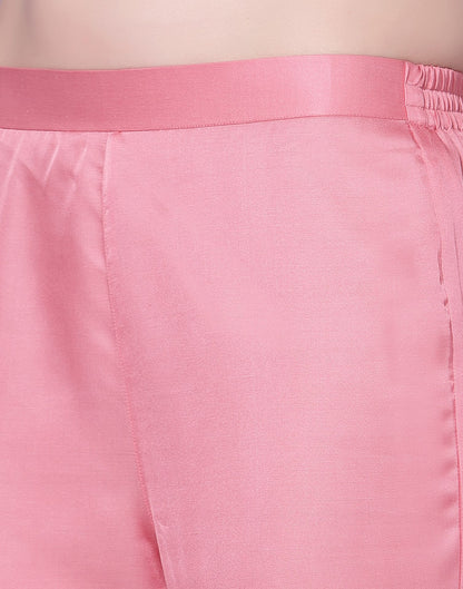 Pink Chinnon Embroidery Straight Kurti With Pant And Dupatta | Leemboodi