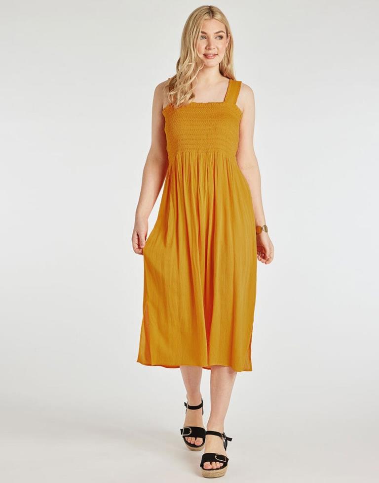 Yellow Plain Flared Dress