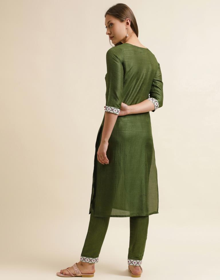 Green Printed Kurta With Pant And Dupatta