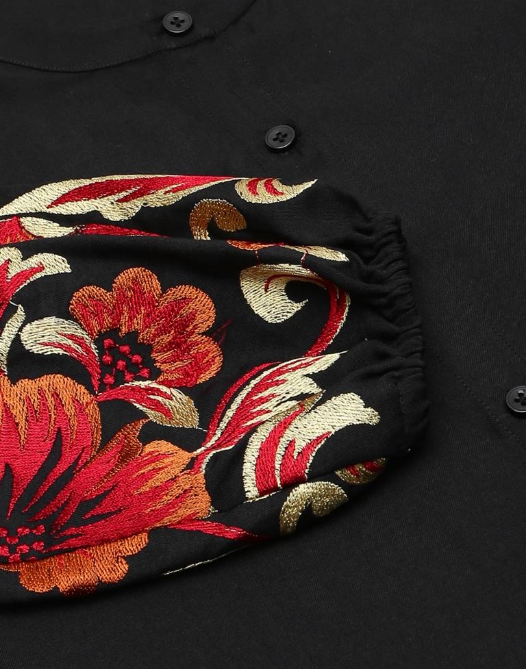 Black Rayon Embroidery Top