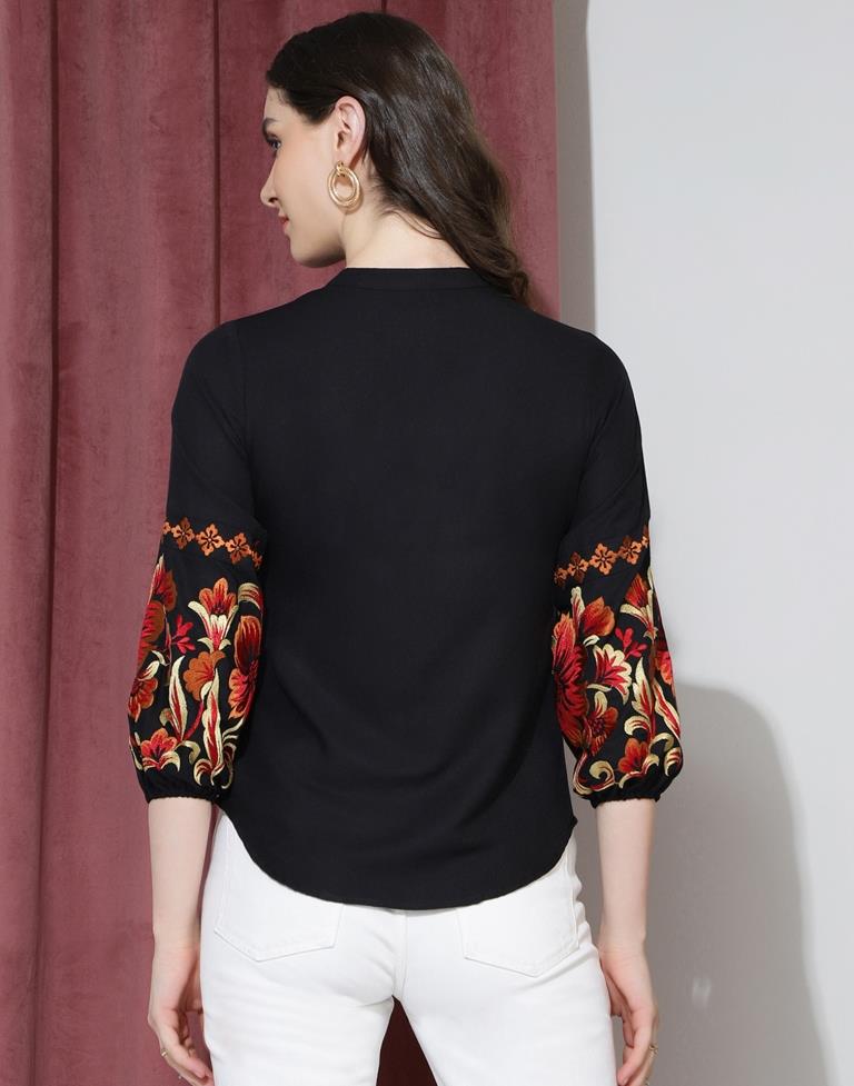 Black Rayon Embroidery Top – Leemboodi