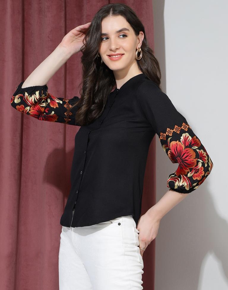 Black Rayon Embroidery Top