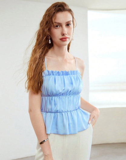 Sky Blue Plain Polyester Top