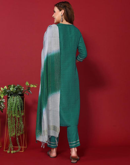 Rama Green Silk Embroidery Straight Kurta Kurti With Pant And Dupatta | Leemboodi
