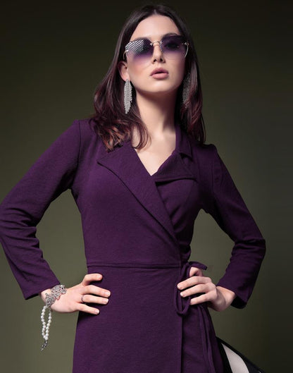Dark Purple Plain Lycra Straight Dress