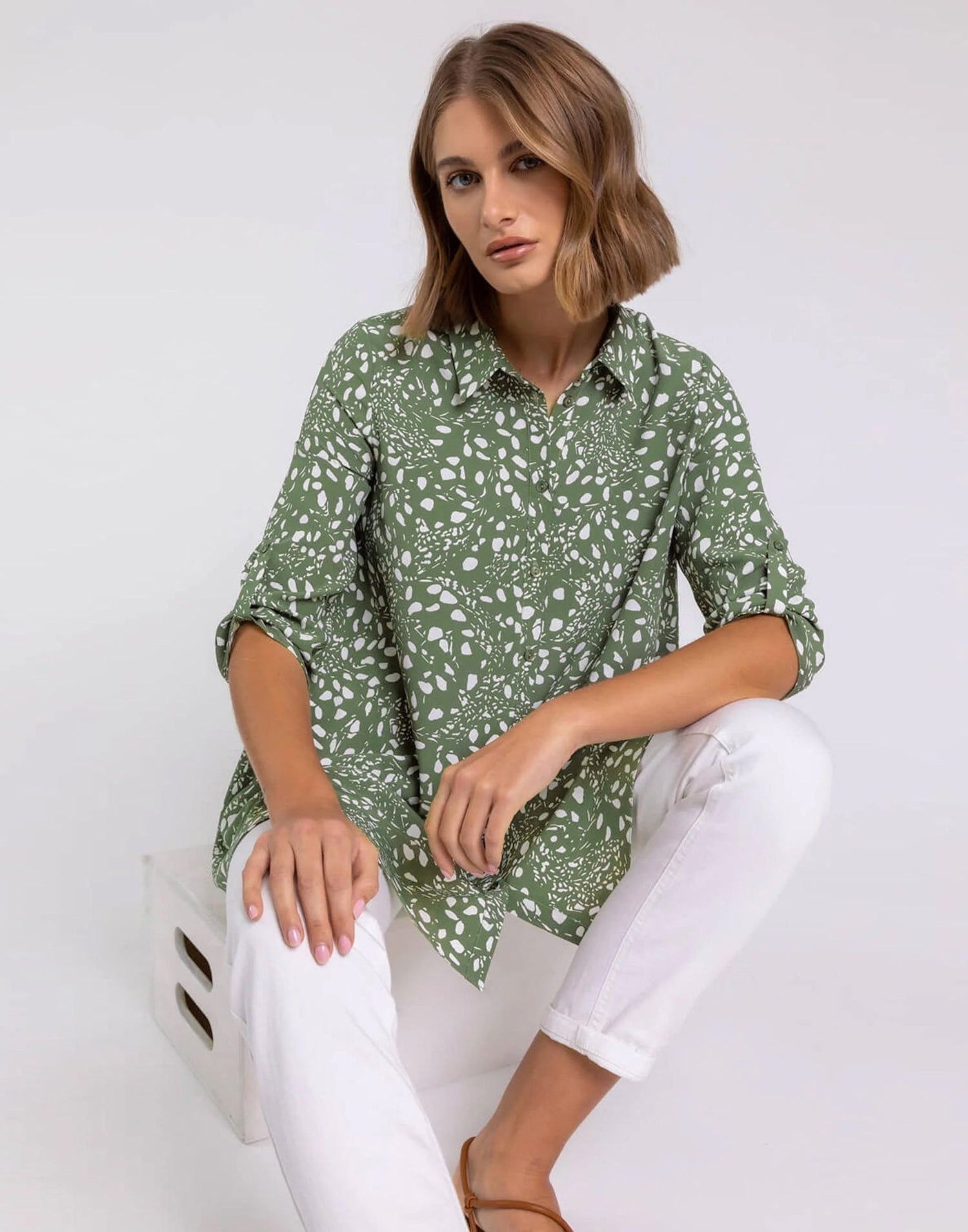 Dusty Green Rayon Printed Top