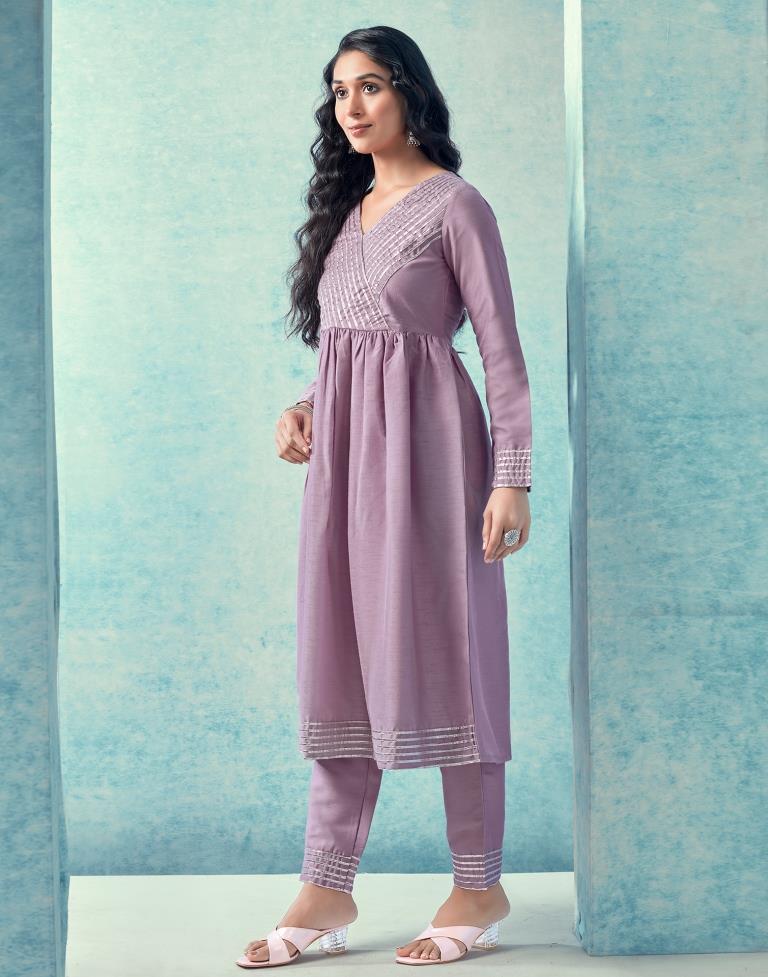 Levander Chinnon Gota Lace Flared Kurta With Pant And Dupatta