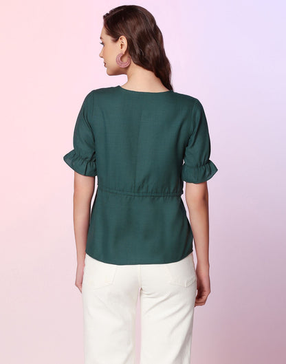 Bottle Green Plain Cotton Tunic Top