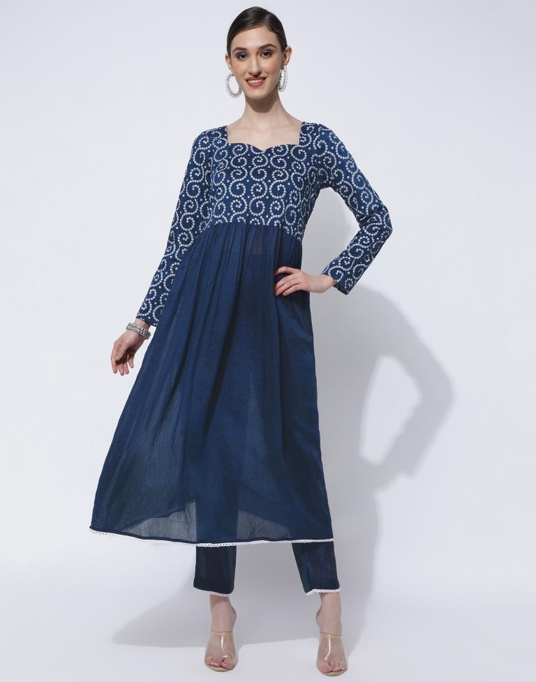 Teal Blue Printed Kurta With Pant And Dupatta