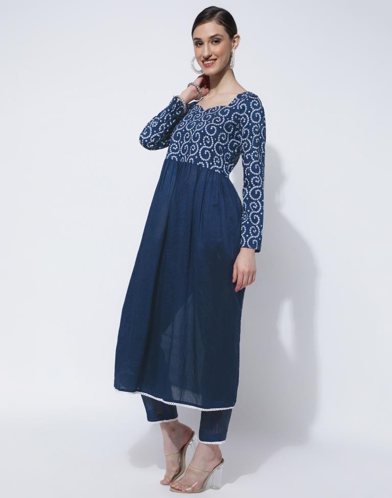 Teal Blue Printed Kurta With Pant And Dupatta