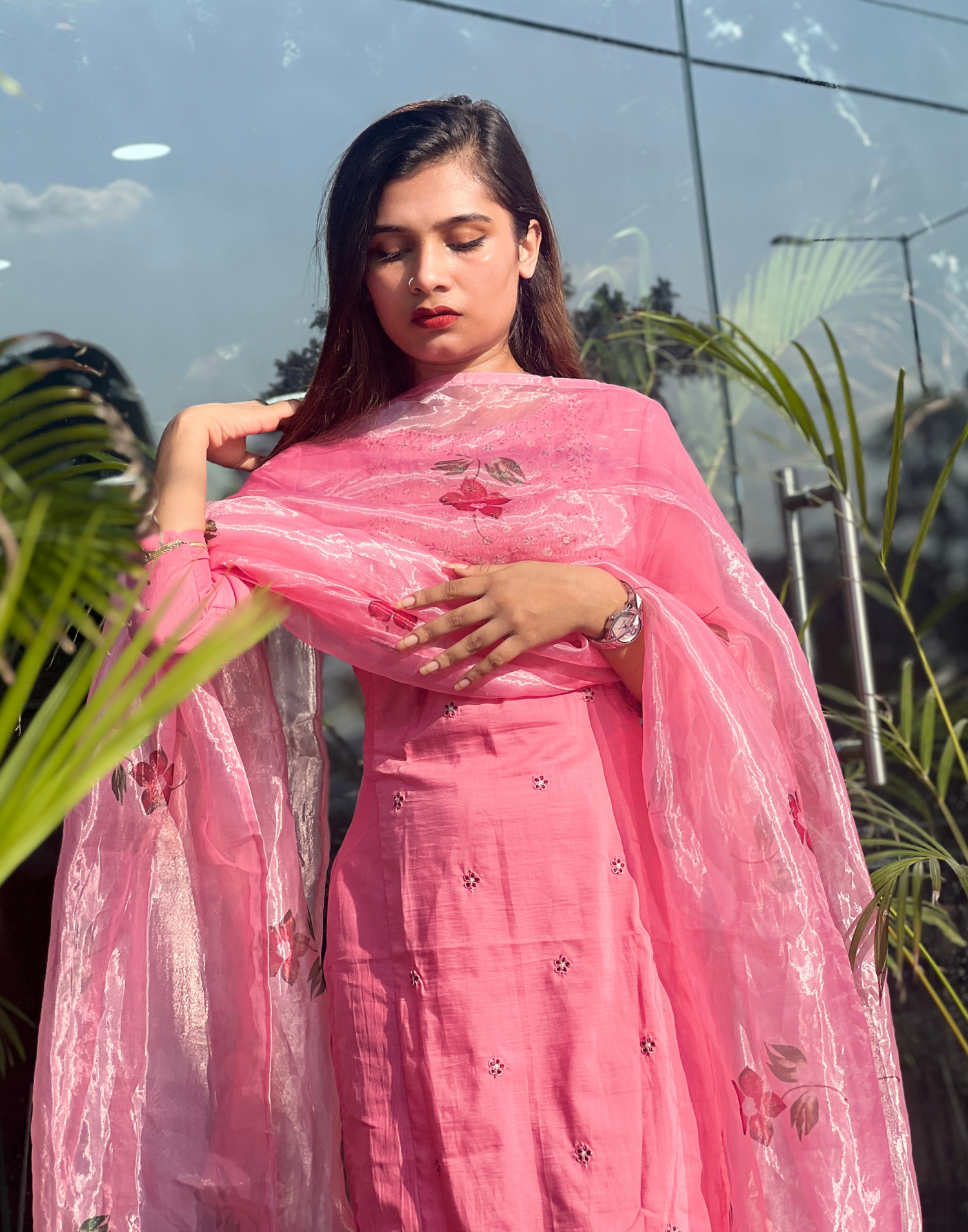 Pink Kurti With Pant And Dupatta