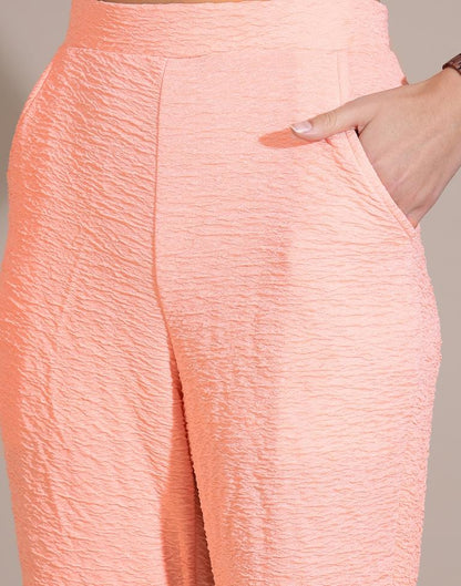 Peach Lycra Knitted  Co-ords Set