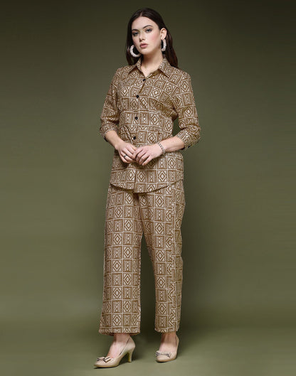 Brown Printed Cotton Co-ord Set
