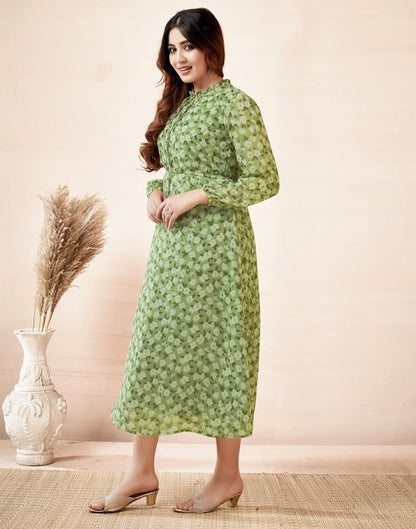 Pista Green Georgette Printed Dress
