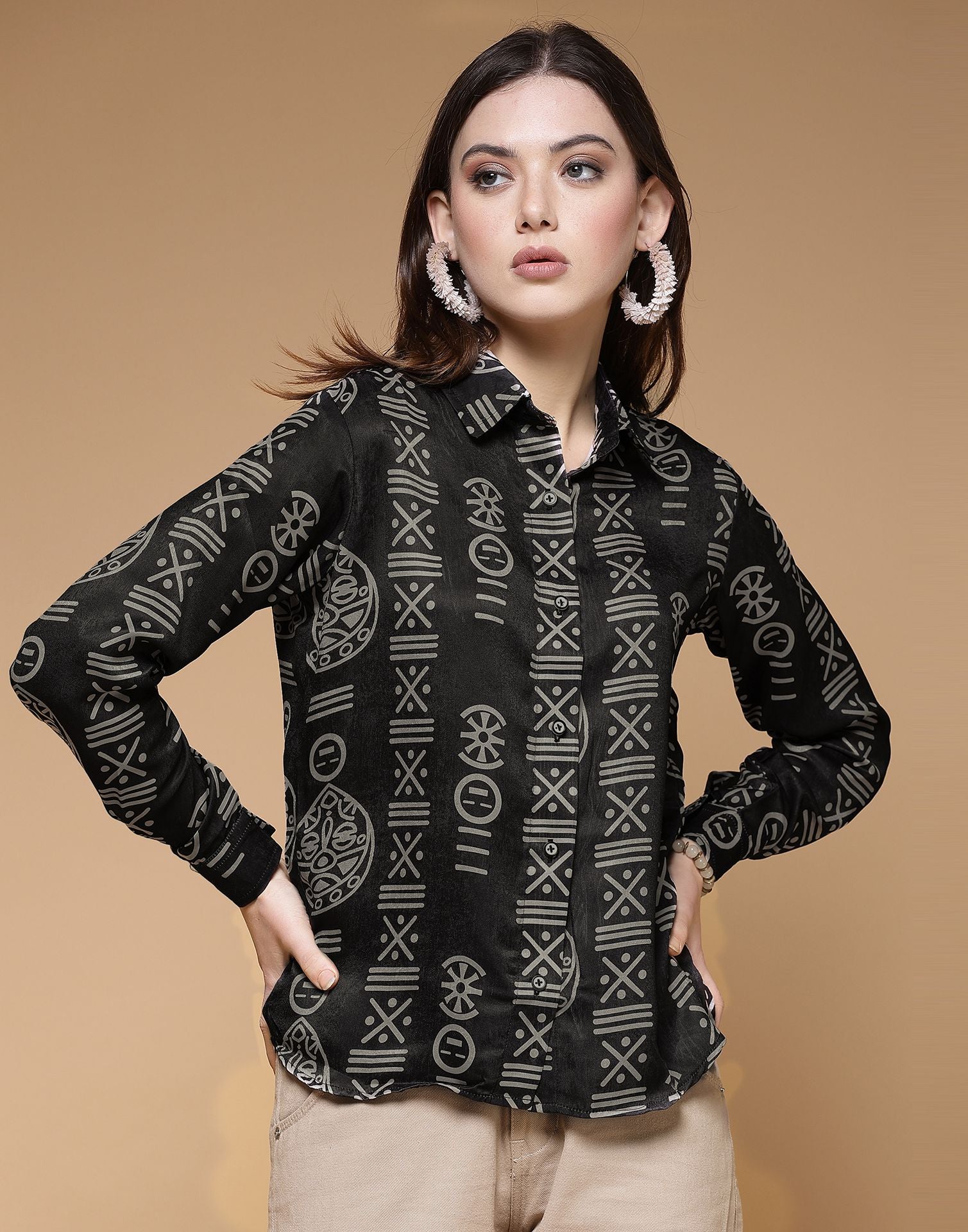 Black Printed Silk Shirt