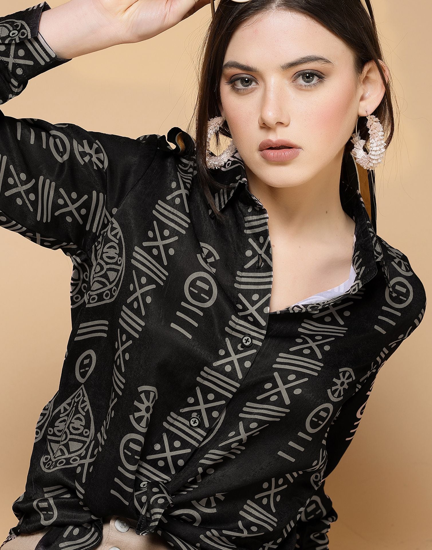 Black Printed Silk Shirt