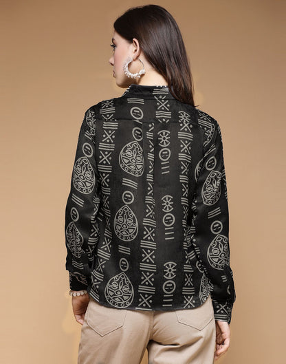 Black Printed Silk Shirt