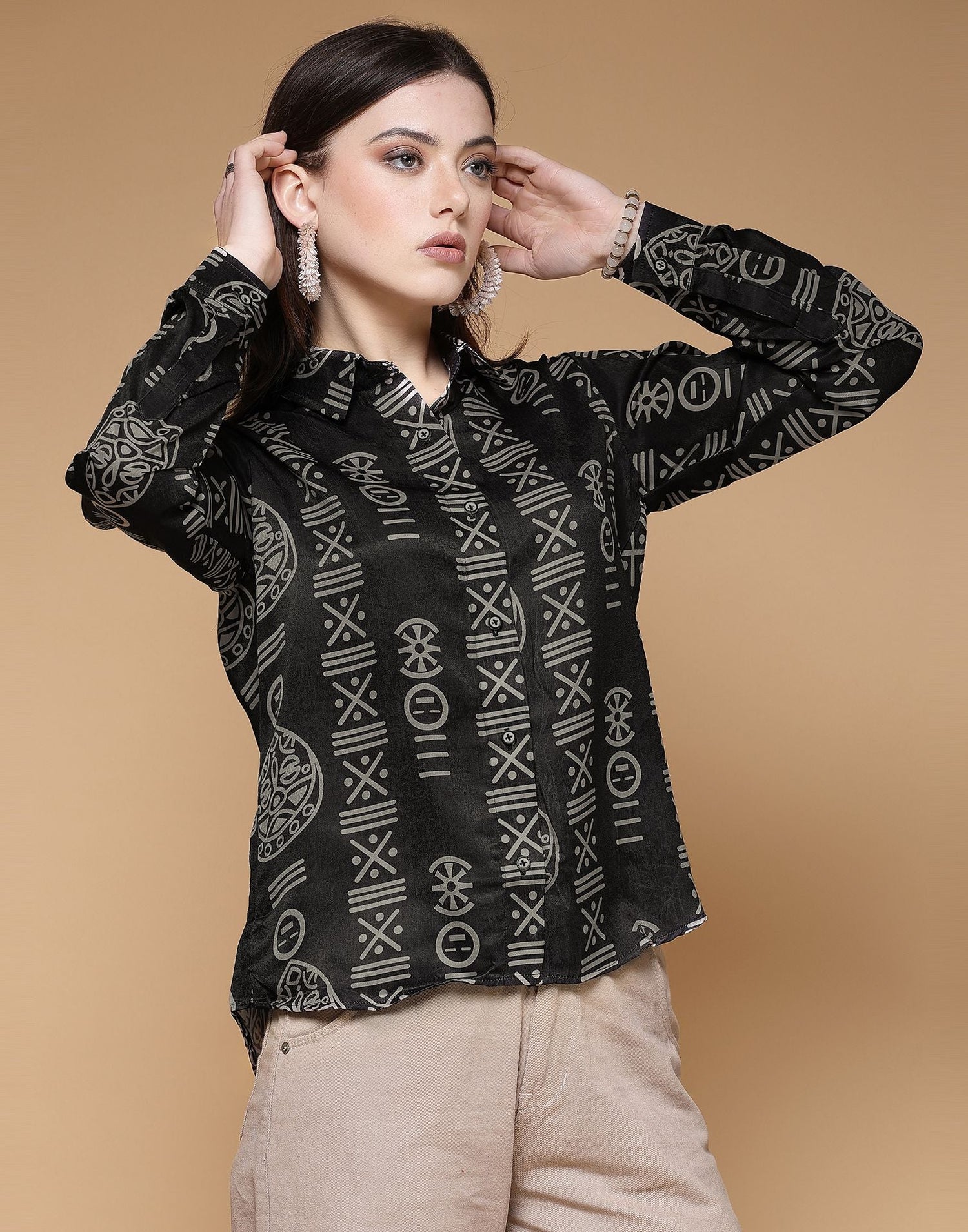 Black Printed Silk Shirt