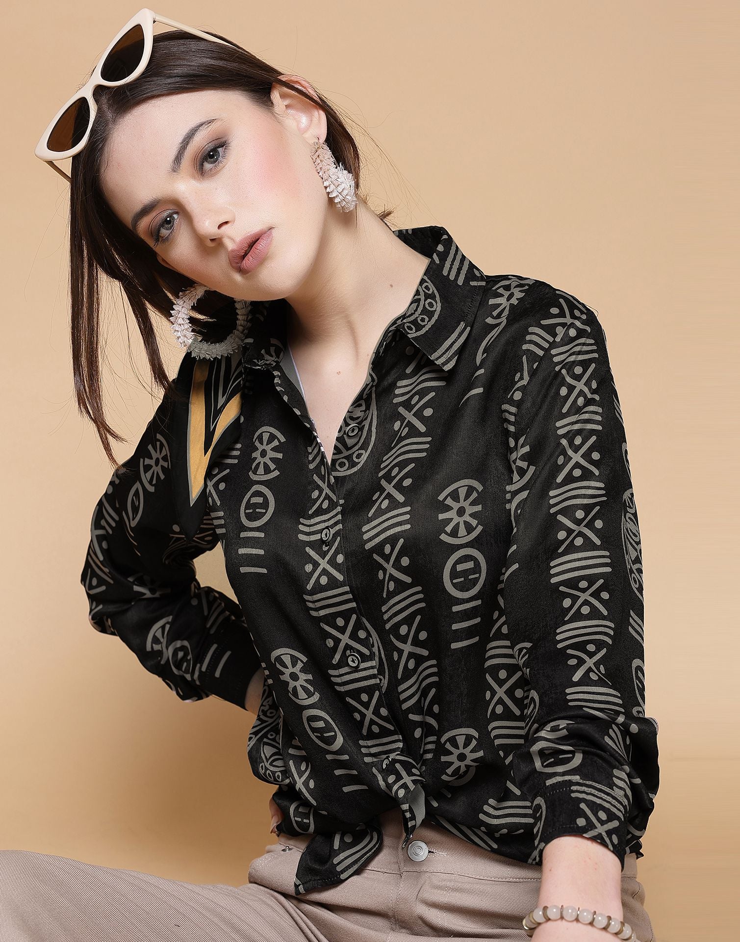 Black Printed Silk Shirt