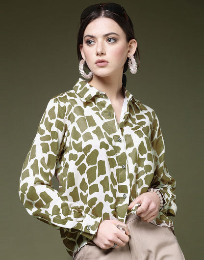 Mehndi Green Printed Silk Shirt