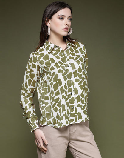 Mehndi Green Printed Silk Shirt