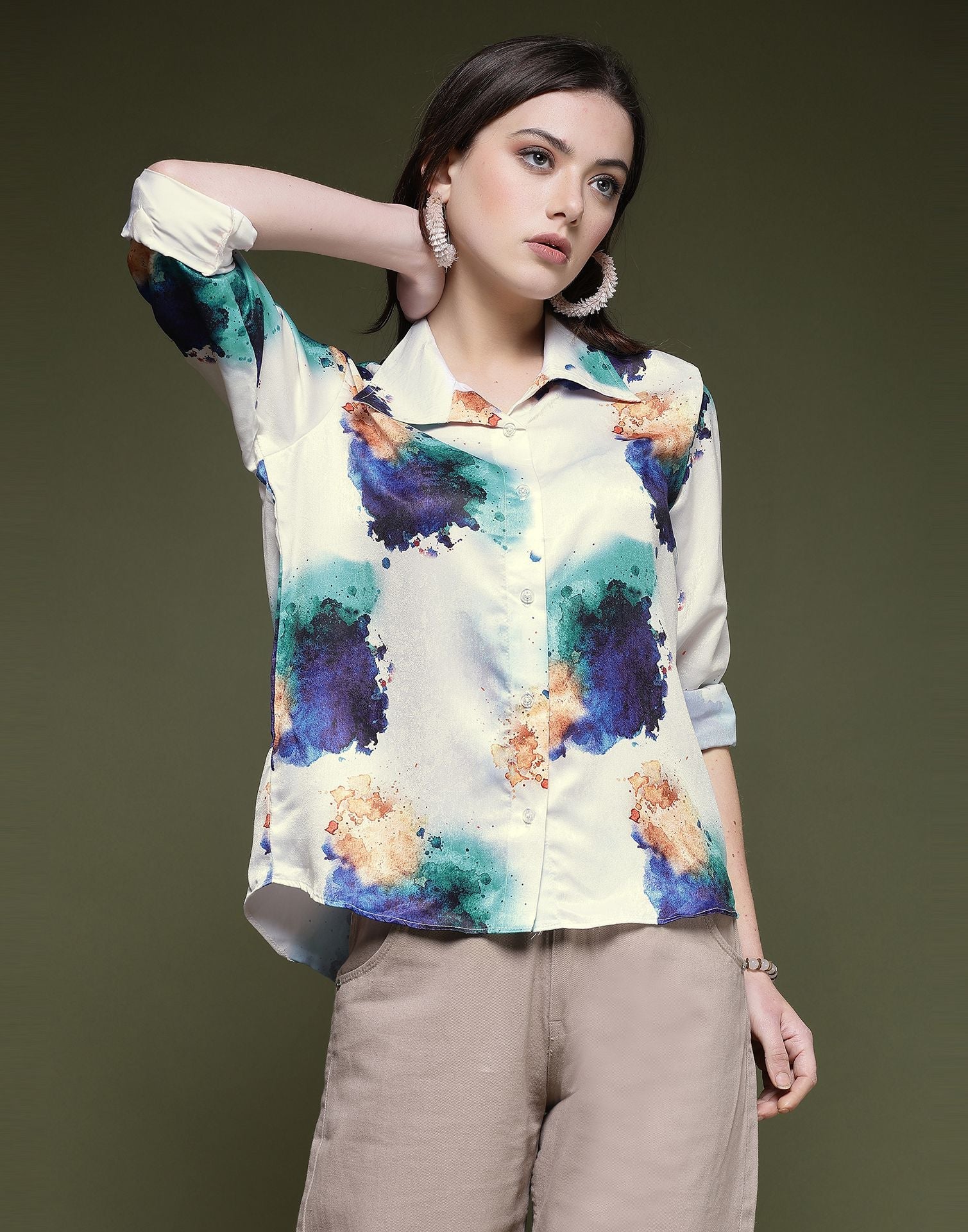 White Printed Silk Shirt