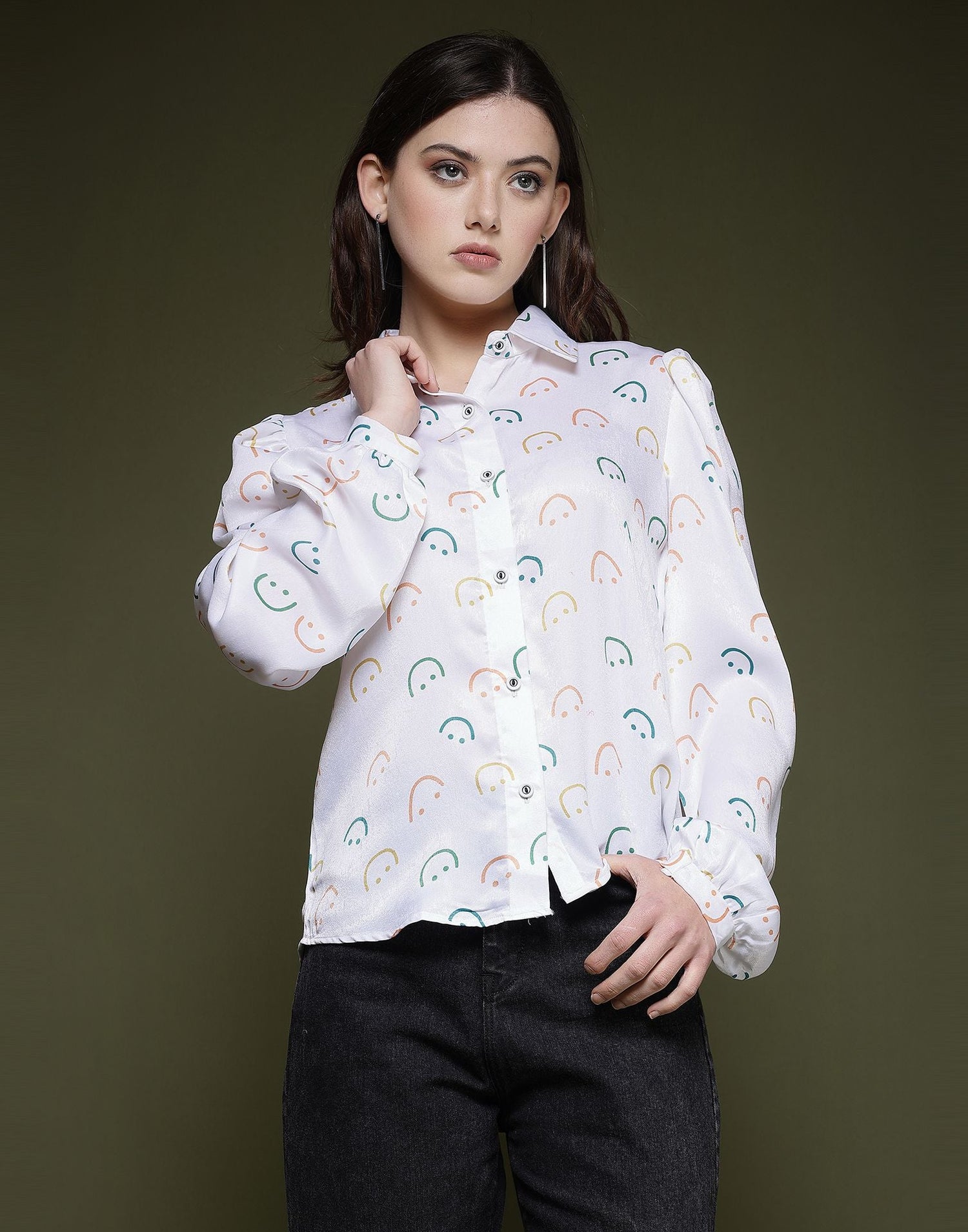 White Printed Silk Shirt