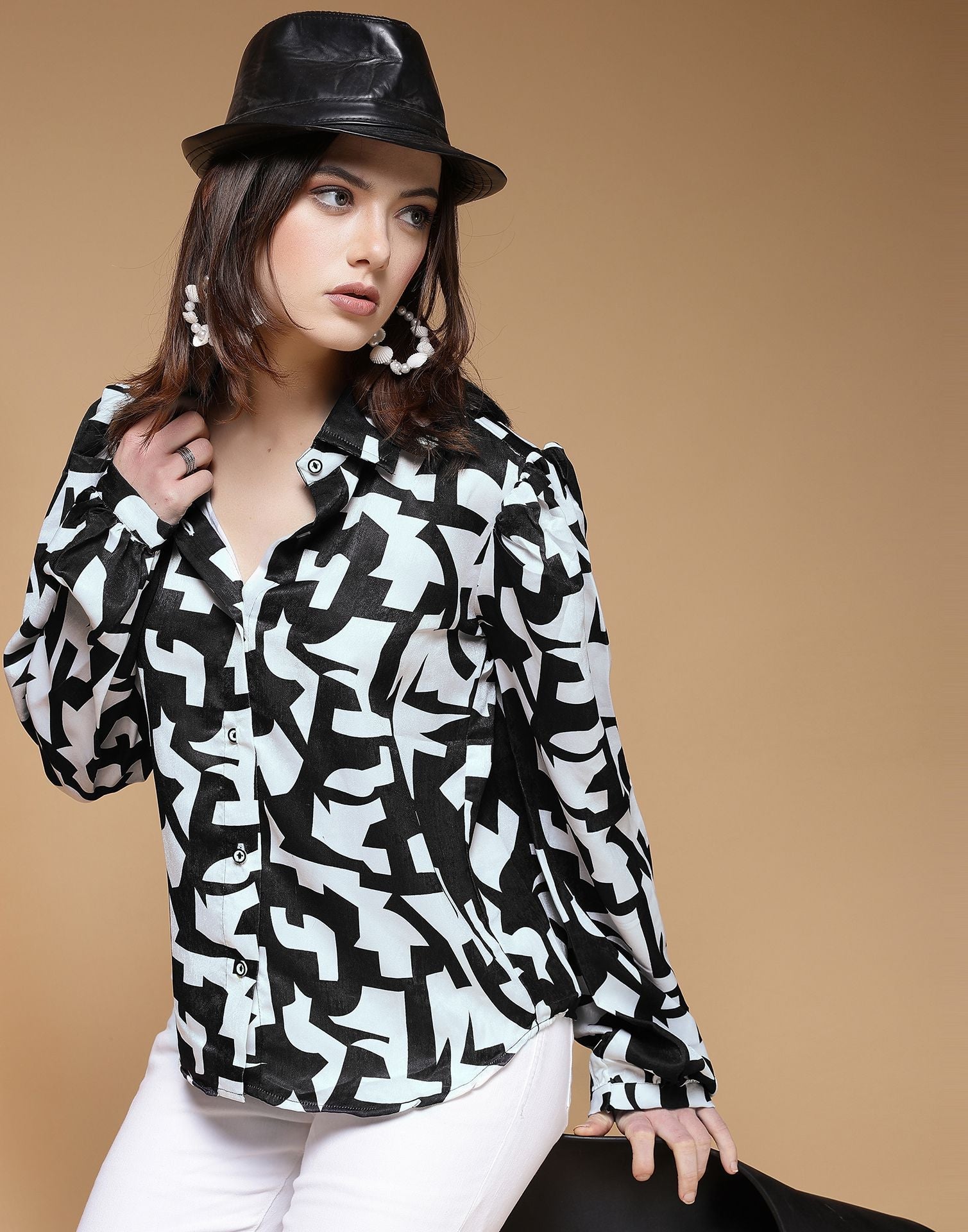 Black Printed Silk Shirt