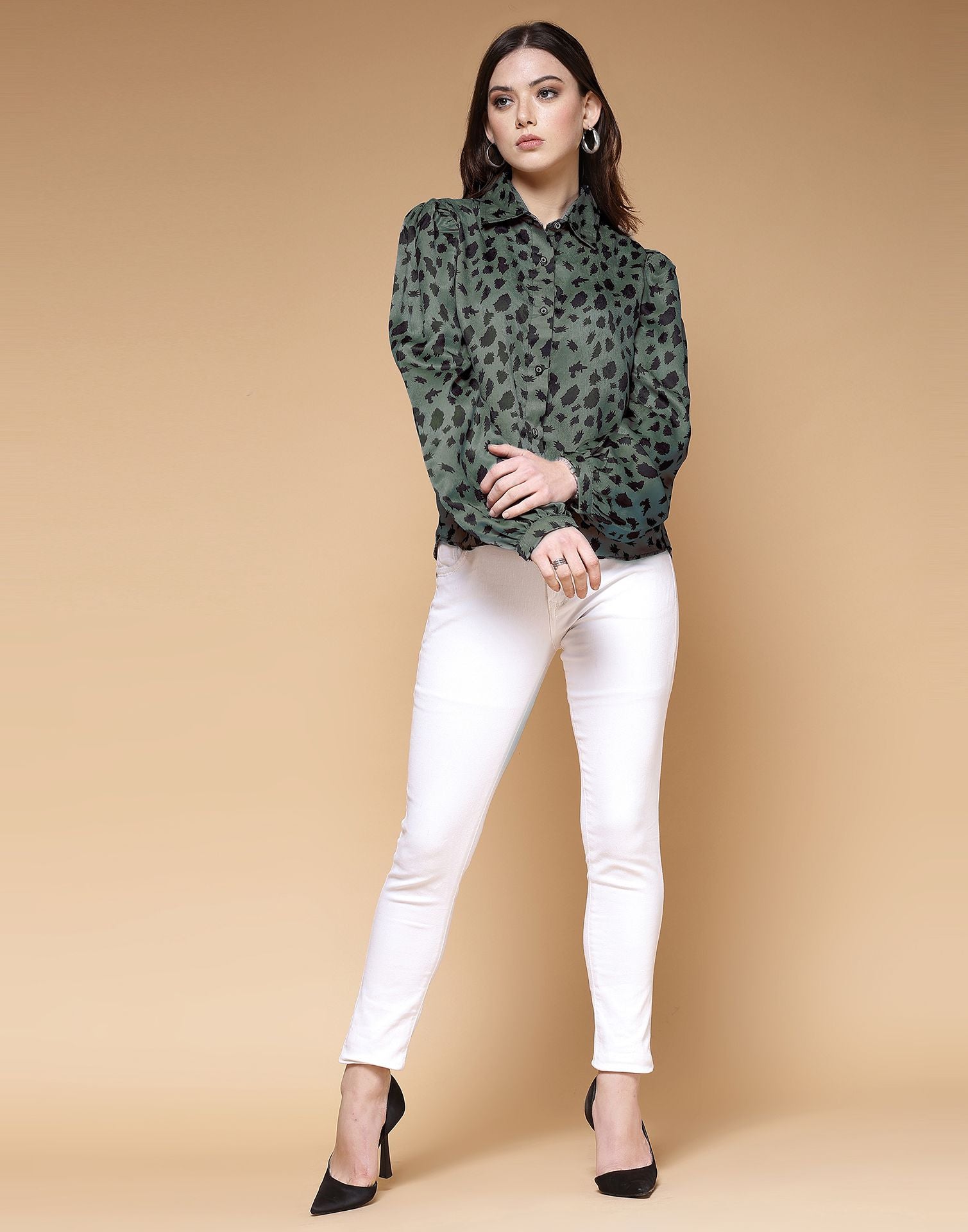 Dusty Green Printed Silk Shirt