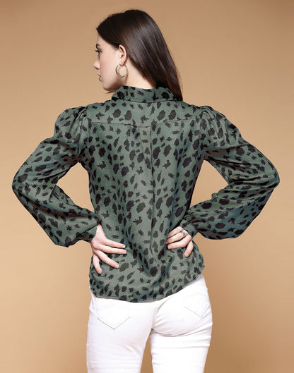 Dusty Green Printed Silk Shirt