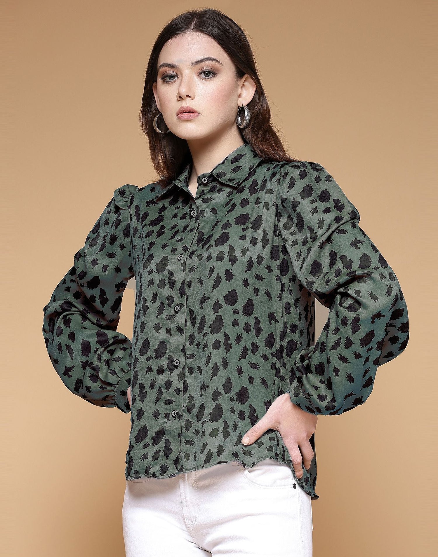 Dusty Green Printed Silk Shirt