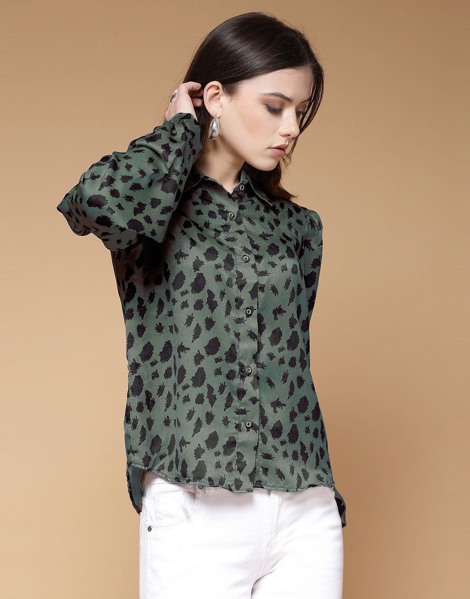 Dusty Green Printed Silk Shirt