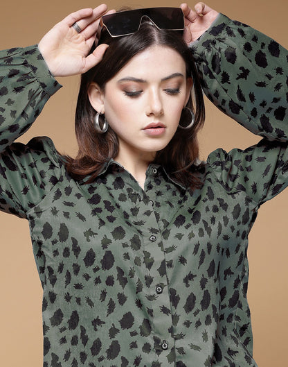 Dusty Green Printed Silk Shirt