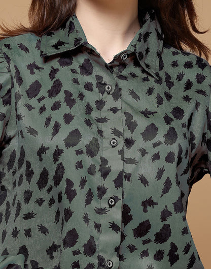 Dusty Green Printed Silk Shirt