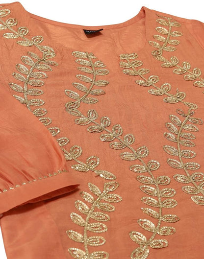 Orange Embroidery Chinnon Straight Kurta With Pant And Dupatta