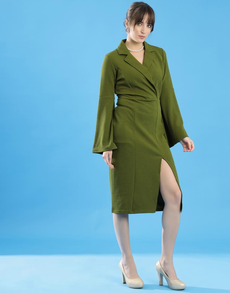 Mehandi Green Lycra Plain Dress