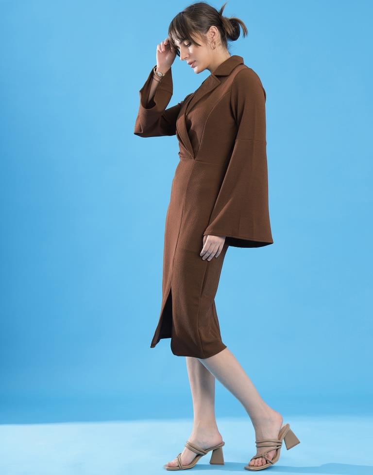 Brown Lycra Plain Dress