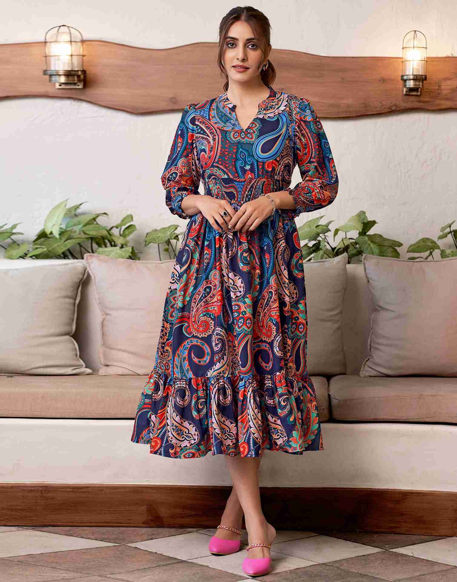 Multicolored Rayon Printed Dress