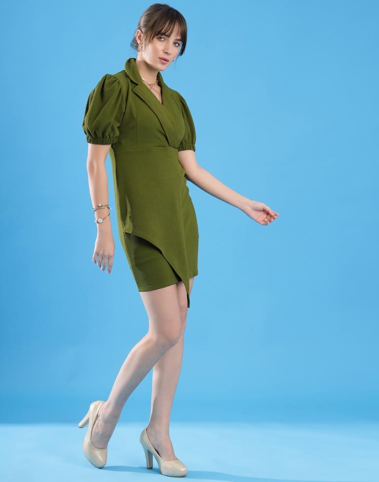 Mehandi Green Lycra Plain Bodycon Dress