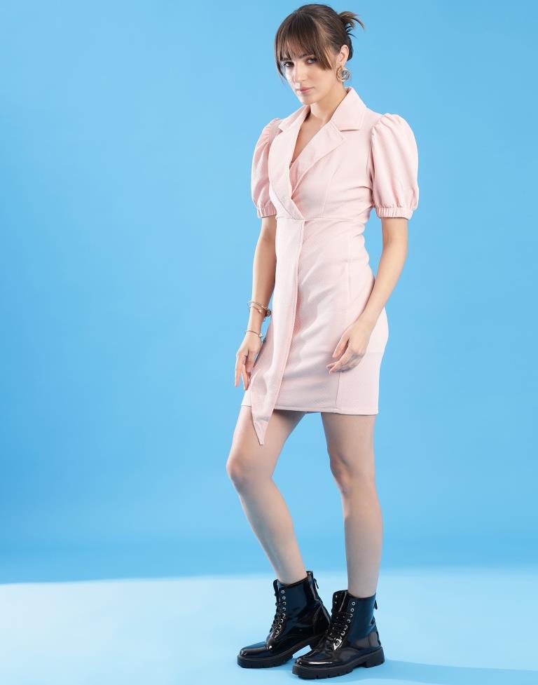 Light Pink Lycra Plain Bodycon Dress