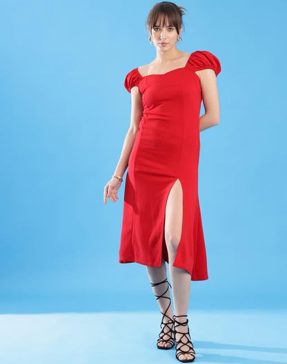Red Lycra Plain Dress