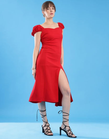 Red Lycra Plain Dress