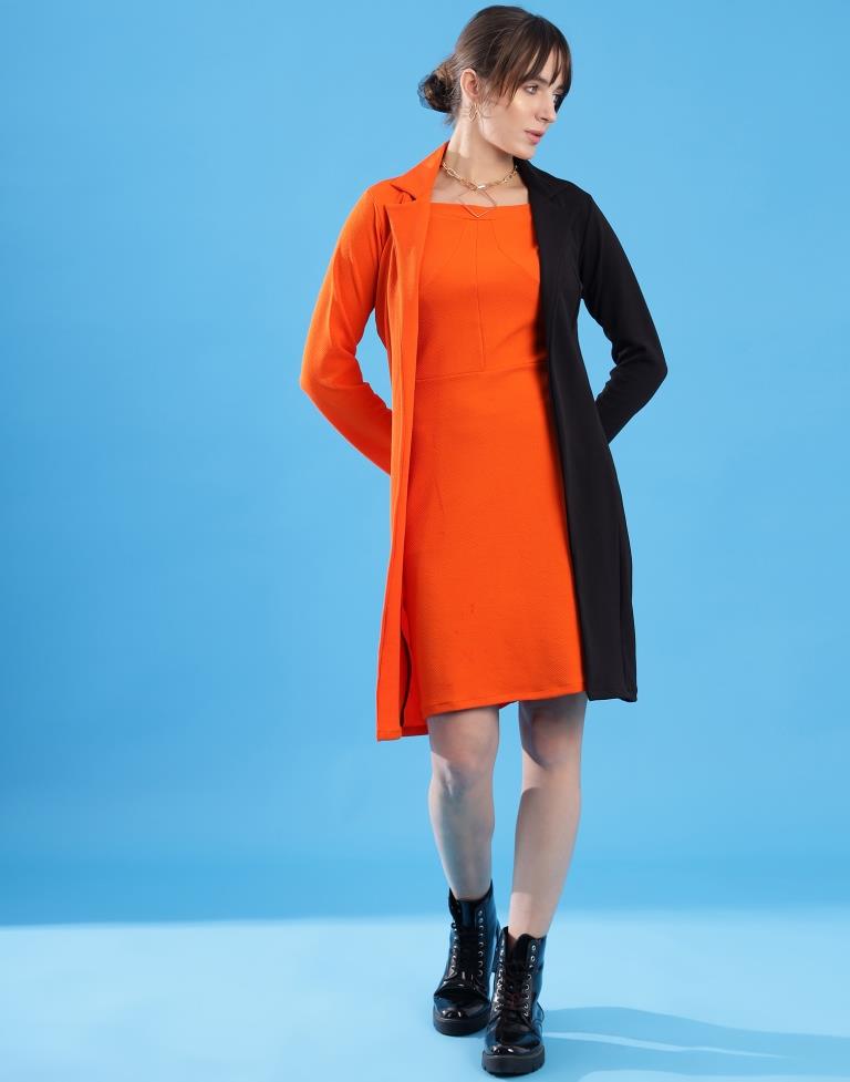Orange Lycra Plain Dress