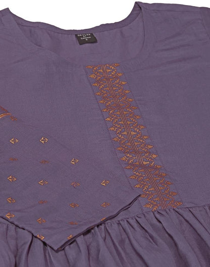 Purple Printed Flared Kurta Kurti With Pant And Dupatta | Leemboodi