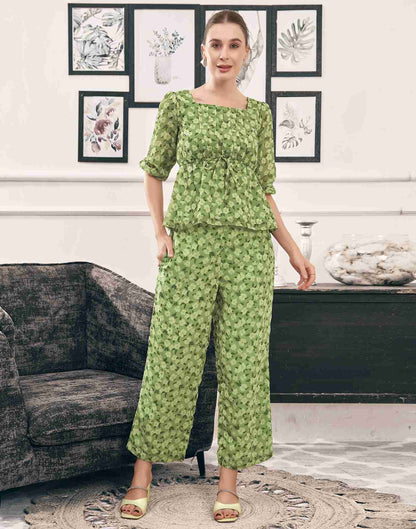 Pista Green Georgette Printed Co-ord Set